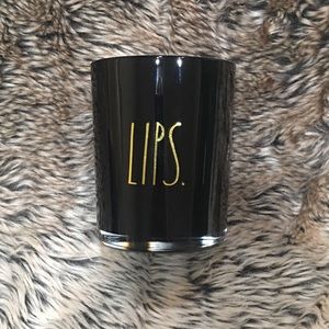 RAE DUNN Glass Makeup Brush Holder - “LIPS” Black / Gold 
NWT
